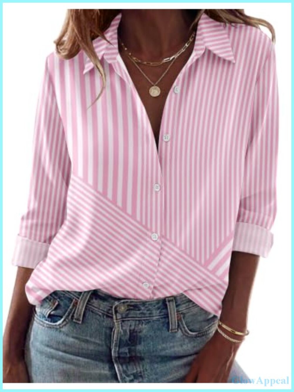 Women's Button Down Blouse Long Sleeve V-Neck Tunic Work Casual Top